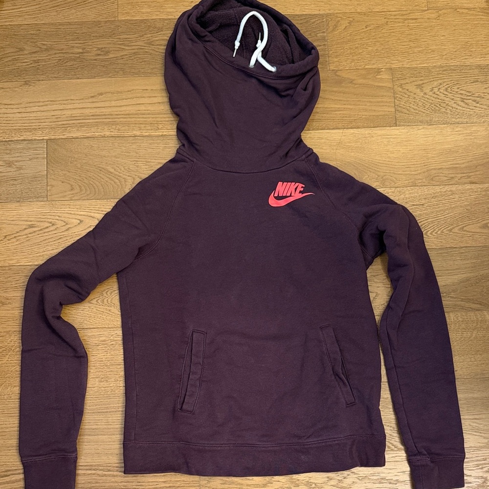 Nike Women's Dark Plum Pullover Hoodie with Coral Logo